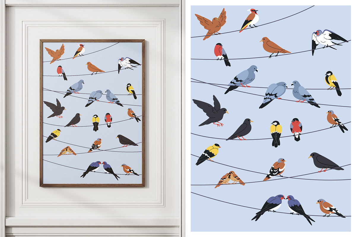 Birds sitting on wires + poster, an Animal Illustration by Good Studio (Photo 3 of 3)