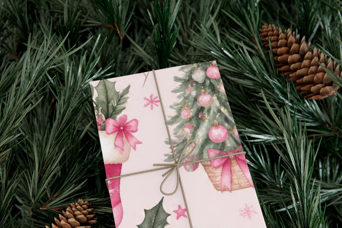 Pink Christmas Tree Seamless Pattern, a Pattern Graphic by elfy creative (Photo 4 of 4)