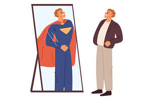 Young man sees his reflection in, a Person Illustration by Vectorbuum