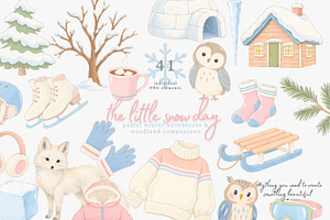 pastel winter watercolor clipart set