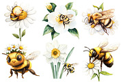 Cute Little Bees Watercolor Clipart, an Illustration by Designworld (Thumbnail 2 of 6)