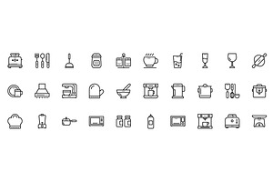 125 Kitchen Utensils Line Icons