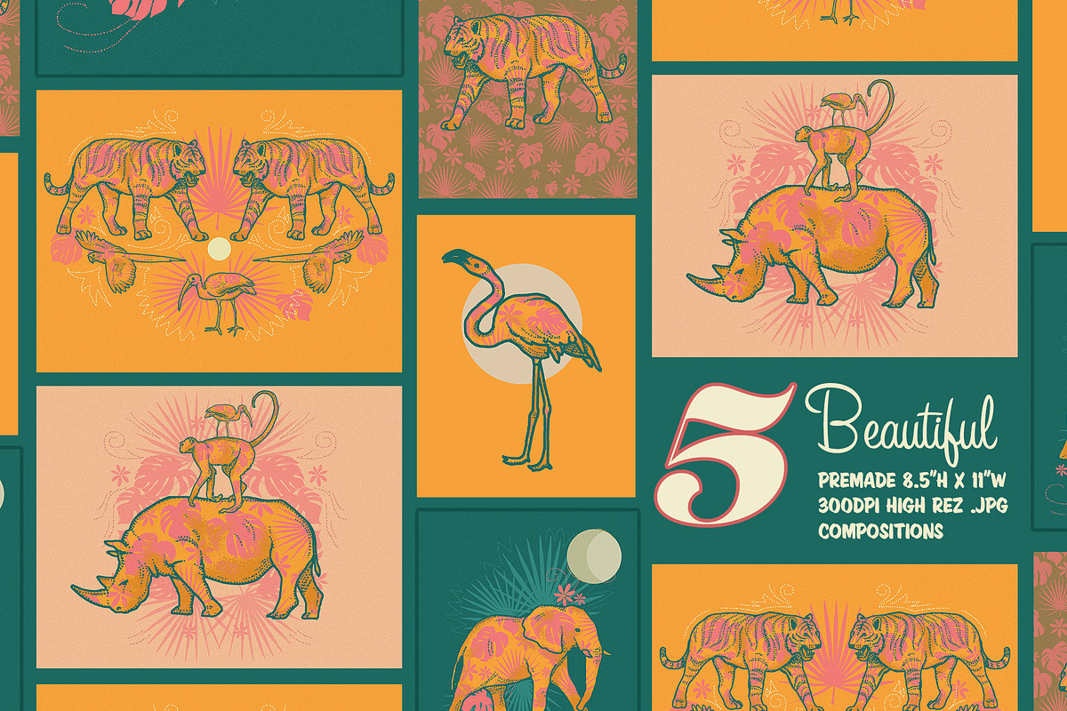Floral Retro Jungle Set, an Animal Illustration by Phosphorus Design Co. (Photo 6 of 8)