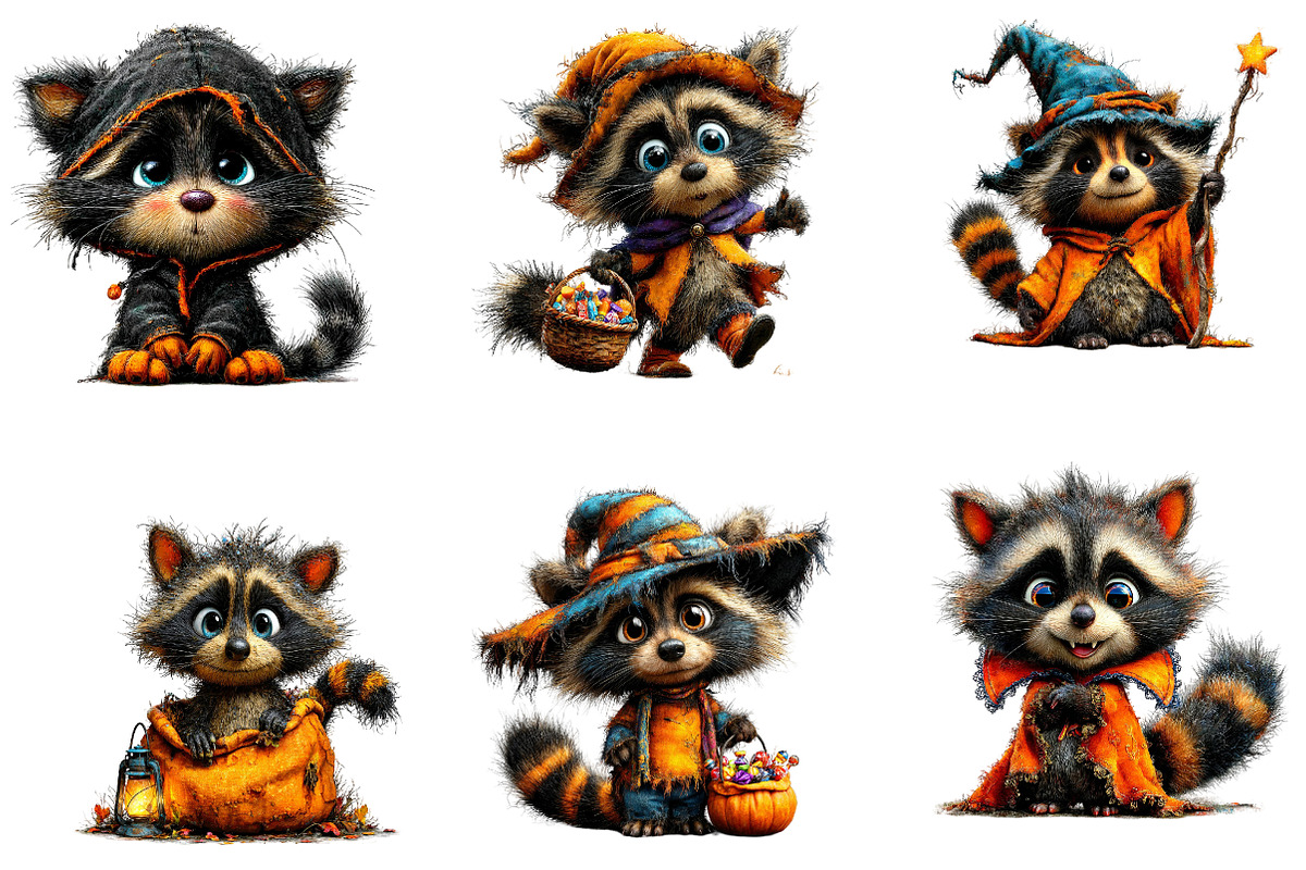 Halloween Raccoon Clipart Bundle, a Seasonal Illustration by CreationArt (Photo 5 of 5)