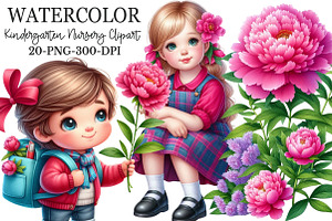 Kindergarten Nursery Kids Peony Clip, an Illustration by Rose Art