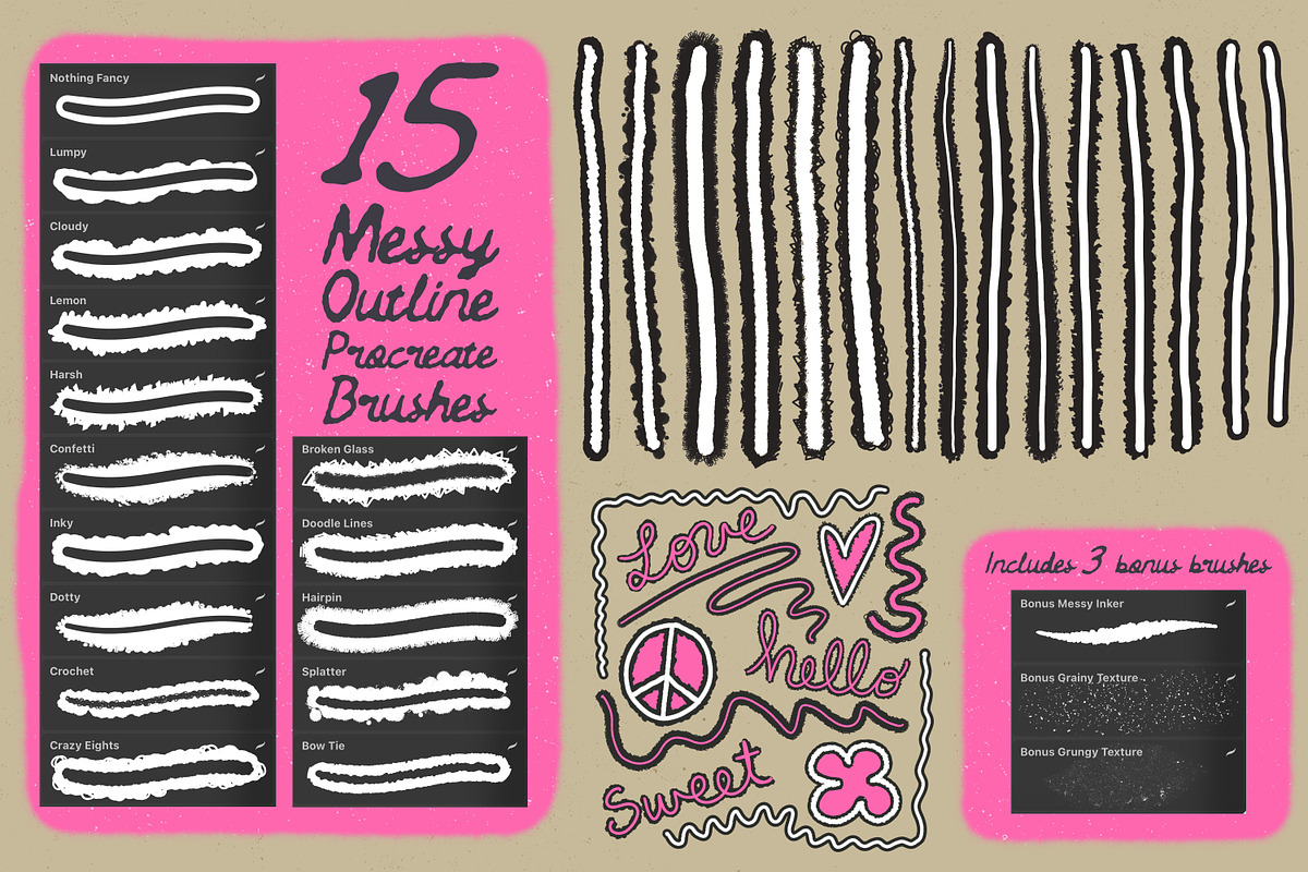 Procreate Messy Outlines Brush Set, a Brushes & More by Heather Green Designs (Photo 2 of 9)