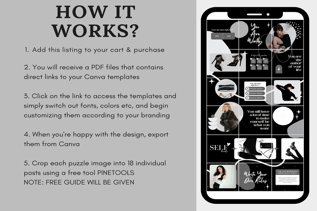 Black Instagram Puzzle Template, a Social Media Template by LushBury (Photo 5 of 5)