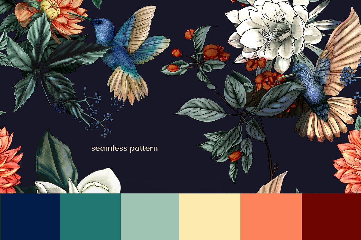 Seamless patterns Hummingbird Blooms, a Pattern Graphic by Yana Dobrik (Photo 7 of 14)