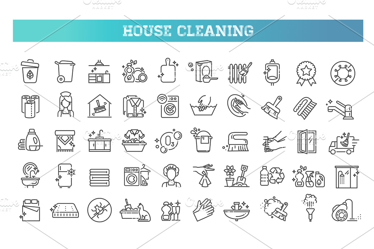 Cleaning and hygiene icon set, an Outline Icon by Tettygreen (Photo 1 of 2)