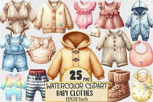 Watercolor Baby Clothes Clipart, an Illustration by Rose Art