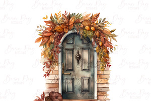 Watercolor Autumn Doors Clipart