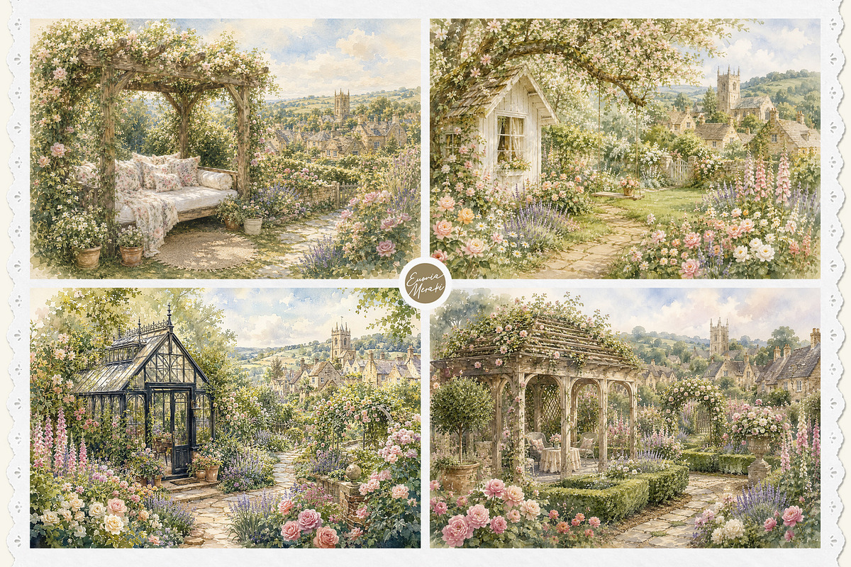 English Cottage Garden in Watercolor, a Decorative Illustration by Euonia Meraki (Photo 14 of 20)