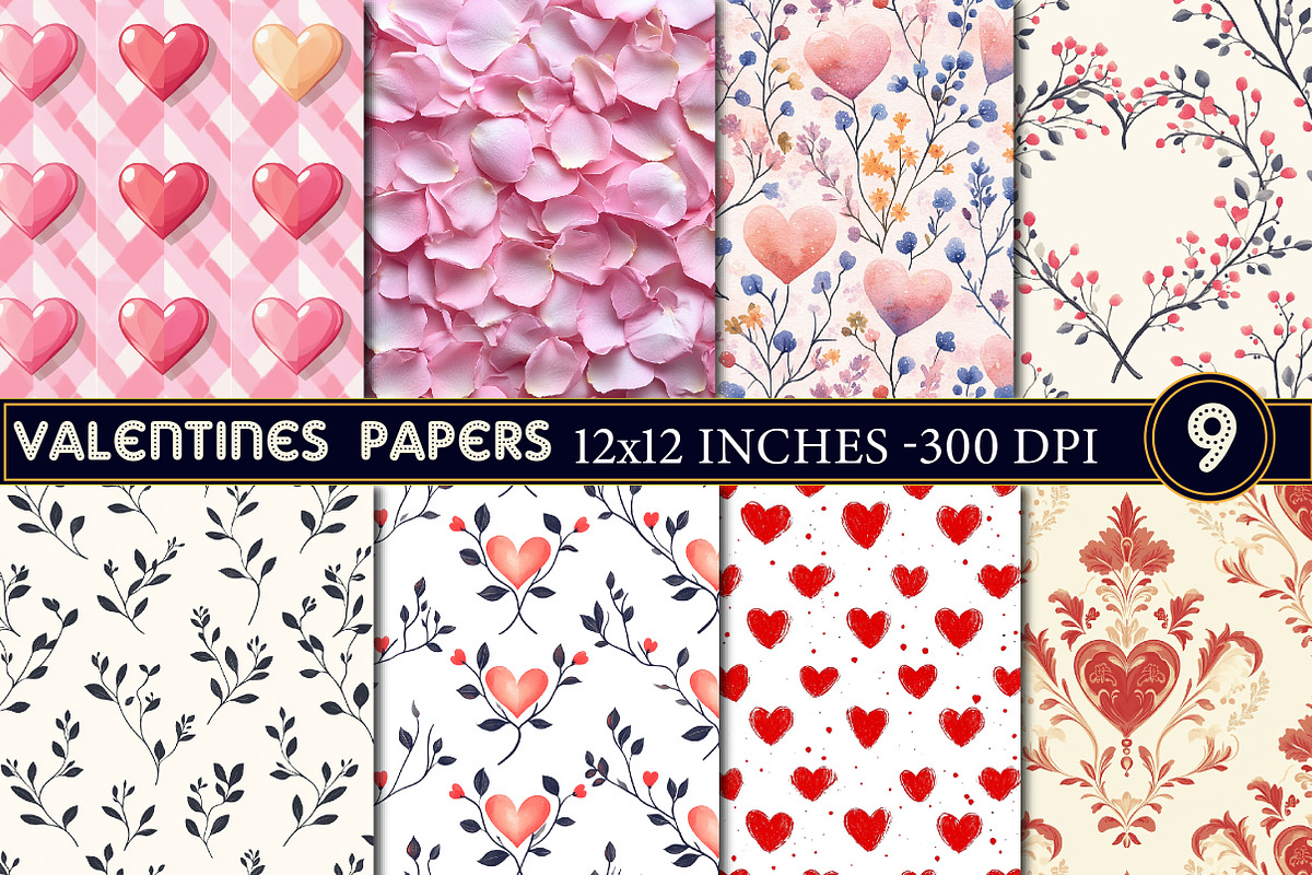 Valentines Themed Digital Papers, an Illustration by Designworld (Photo 1 of 3)