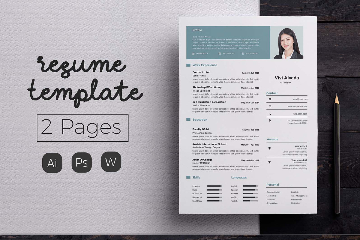 Modern Resume & CV Template, a Resume Template by Hito Graphic (Photo 1 of 8)