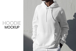 White Hoodie Mockup Sporty Menswear