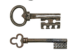 Old ancient key collection isolated, an Industrial Photo by BOOCYS