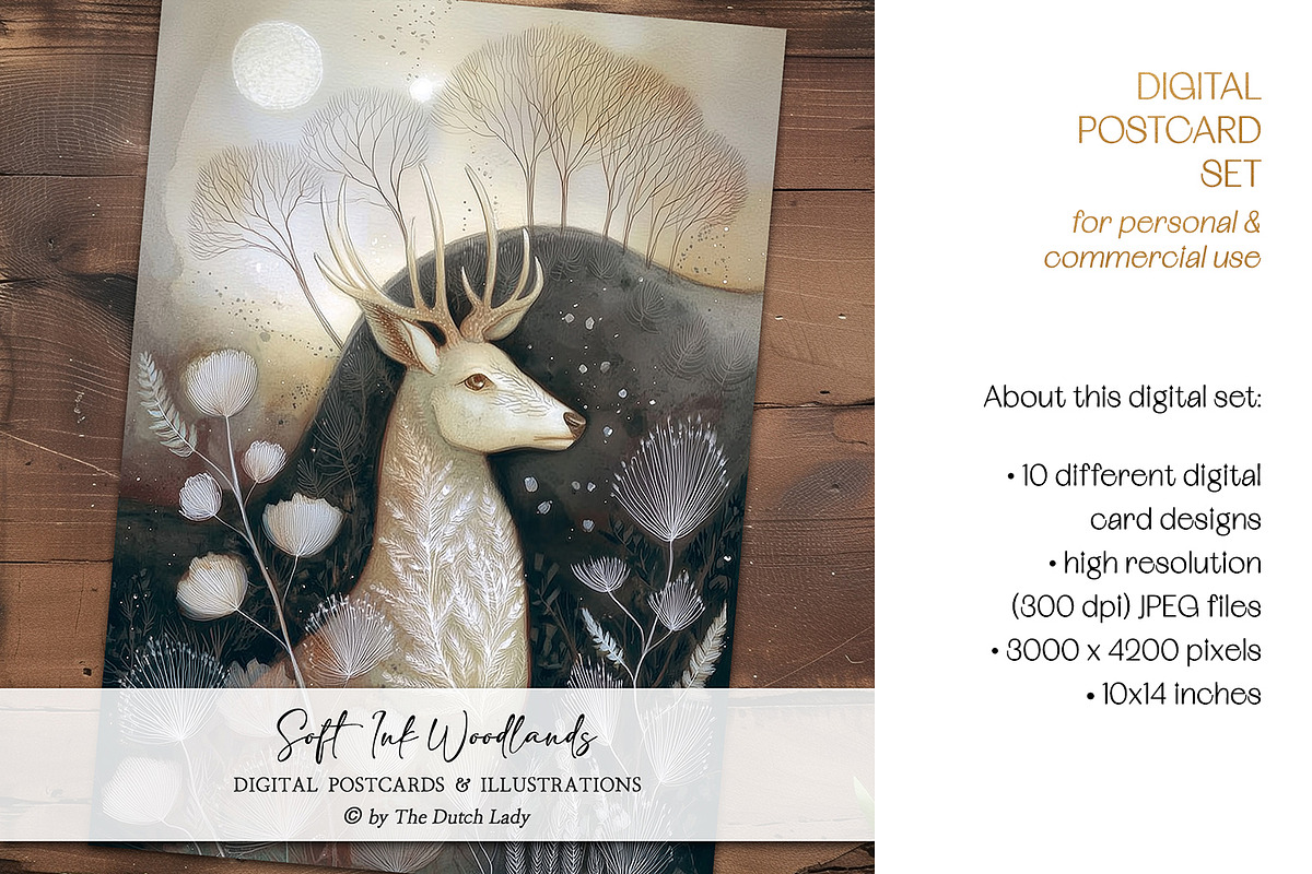 Soft Ink Woodlands Postcard Set, an Animal Illustration by The Dutch Lady Designs (Photo 3 of 8)