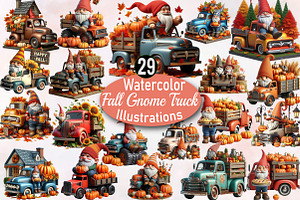 Fall Gnome Truck Sublimation Clipart, an Illustration by SVGArt