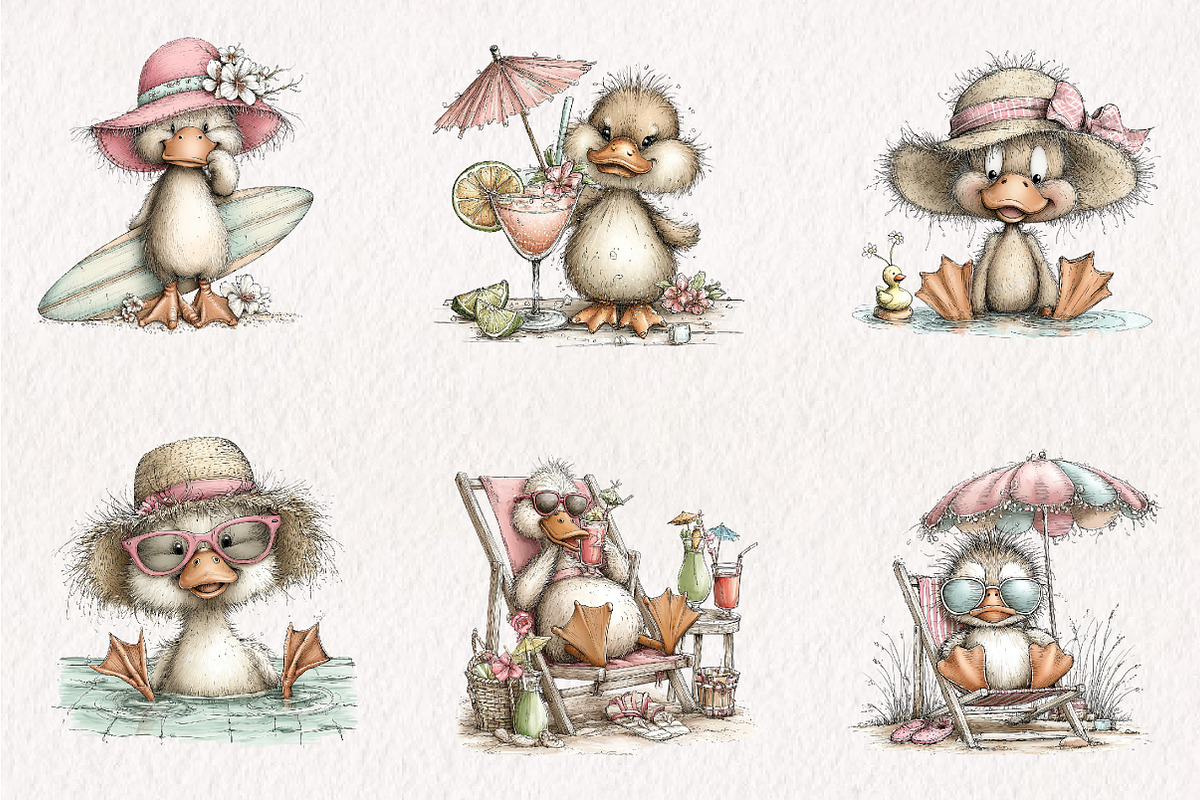 Whimsical Summer Yellow Ducks Clipar, an Illustration by CreationArt (Photo 7 of 7)