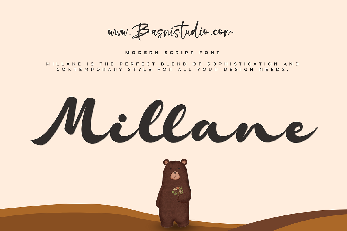 Millane Modern Script Font, a Script Font by Basnistudio (Photo 1 of 12)