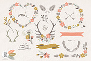 Folk flower wreaths heart cream, an Illustration by GrafikBoutique (Thumbnail 1 of 4)