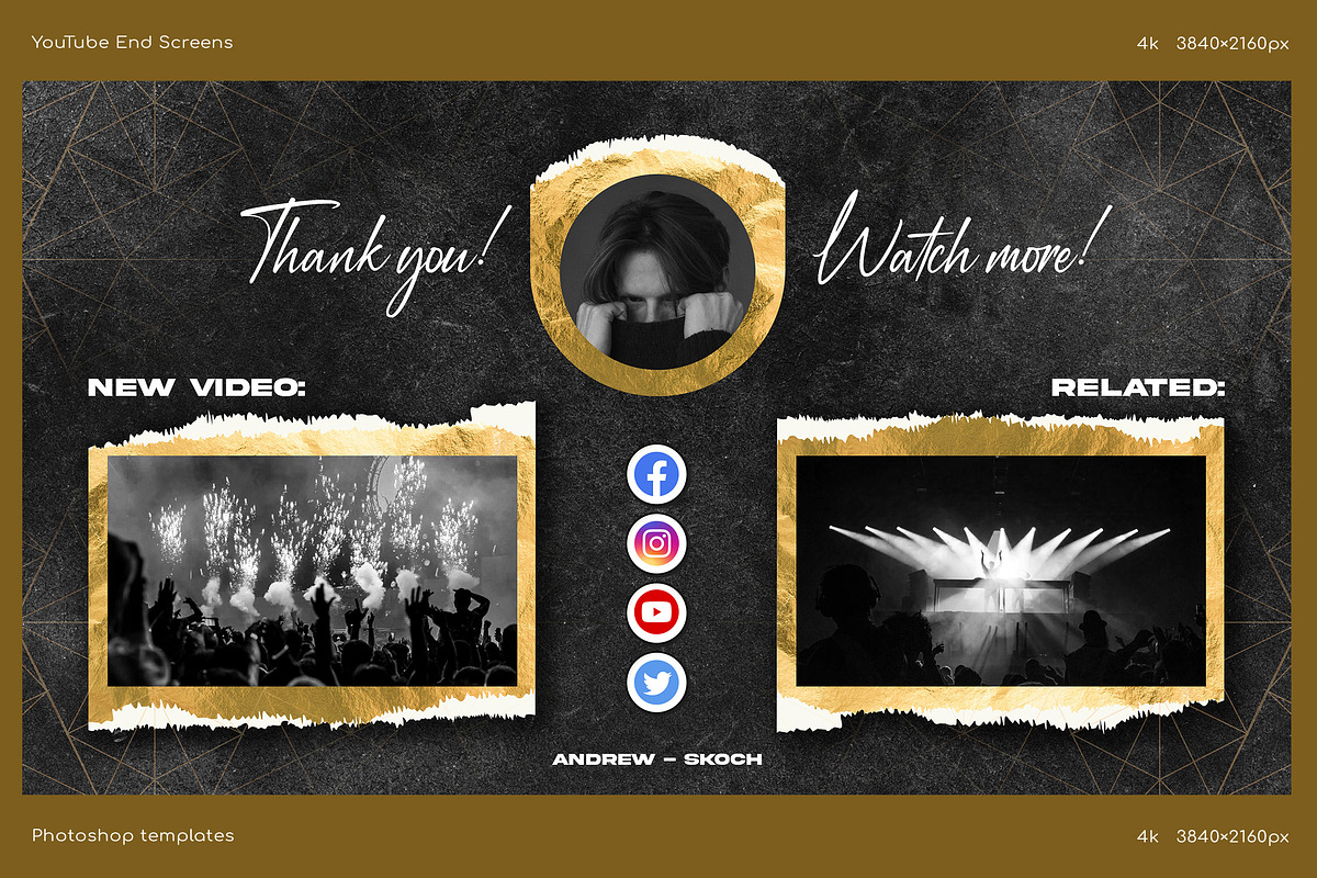 Gold YouTube End Screens, a Social Media Template by Andrew Skoch Design (Photo 4 of 5)