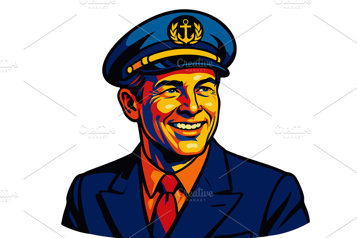 Smiling sea captain vector, a Person Illustration by AlexArt