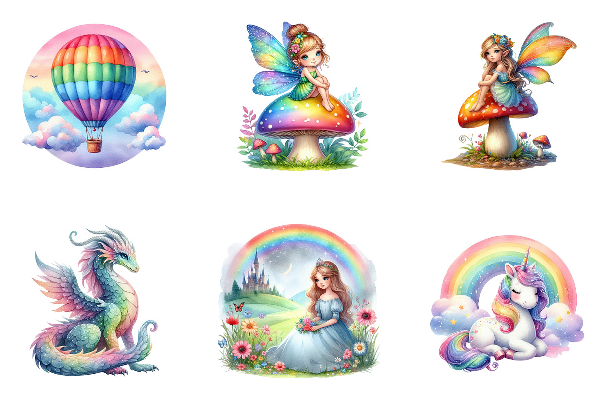 Rainbow Princess Watercolor Clipart, an Illustration by CreationArt (Photo 7 of 7)