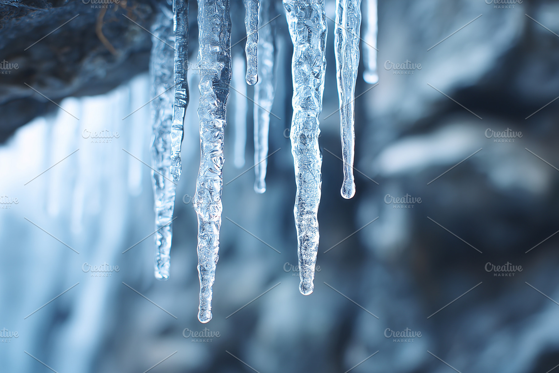 Close up of glistening icicles hang, a Nature Photo by MistyDay