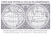 Vintage Planisferium World Atlas, a Decorative Illustration by FourLeafLover (Thumbnail 1 of 4)