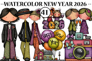 Watercolor New Year 2026 Clipart, an Illustration by CreationArt