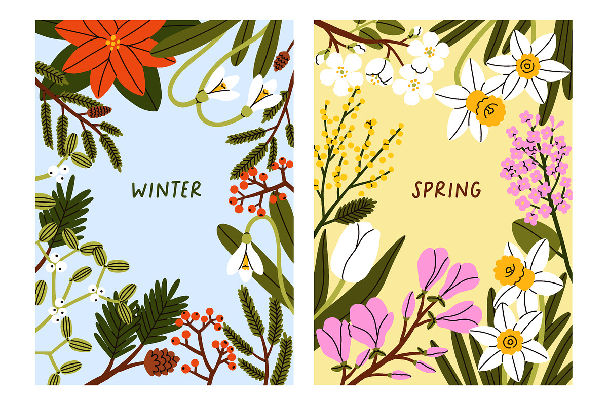Flower posters, cards for 4 seasons, a Background Graphic by Good Studio (Photo 2 of 9)