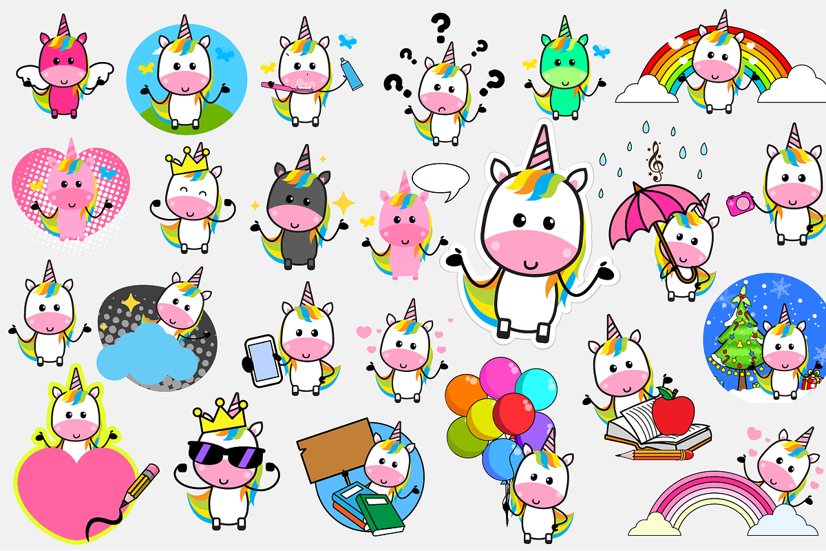 Cartoon Unicorns PNG and Vectors, an Illustration by The Toon Company (Photo 1 of 5)