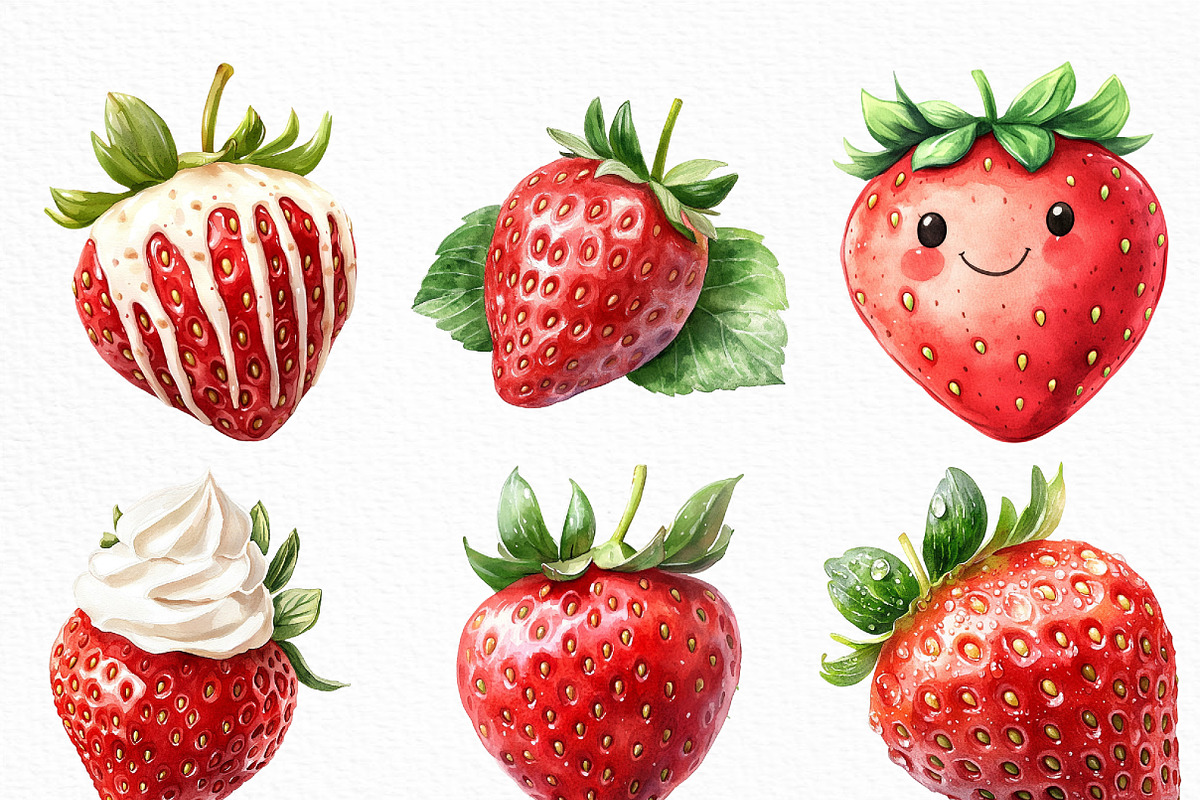Watercolor Sweet Strawberry Clipart, an Illustration by Craft Nest (Photo 4 of 6)