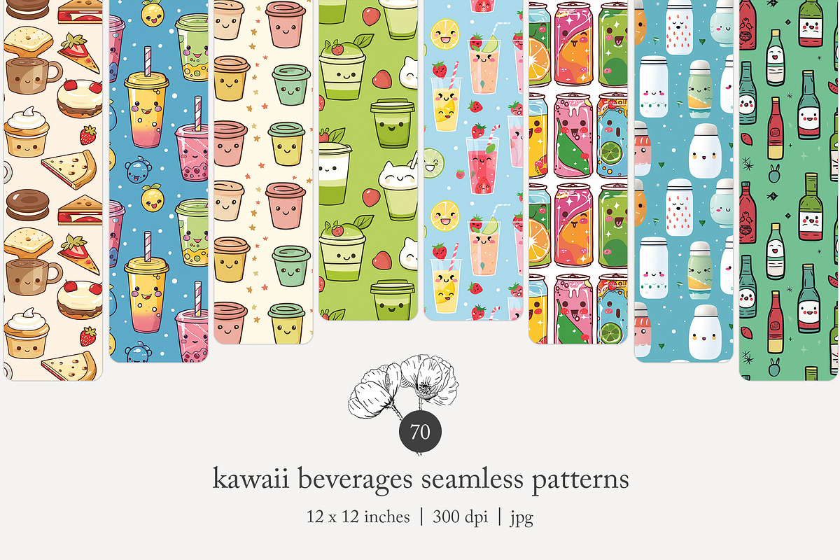 70 kawaii drinks seamless pattern, a Pattern Graphic by Poppy Lane Studio (Photo 1 of 10)