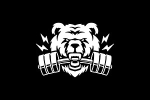 bear gym fitness mouth dumbbell logo, a Branding & Logo Template by VASTARD STUDIO