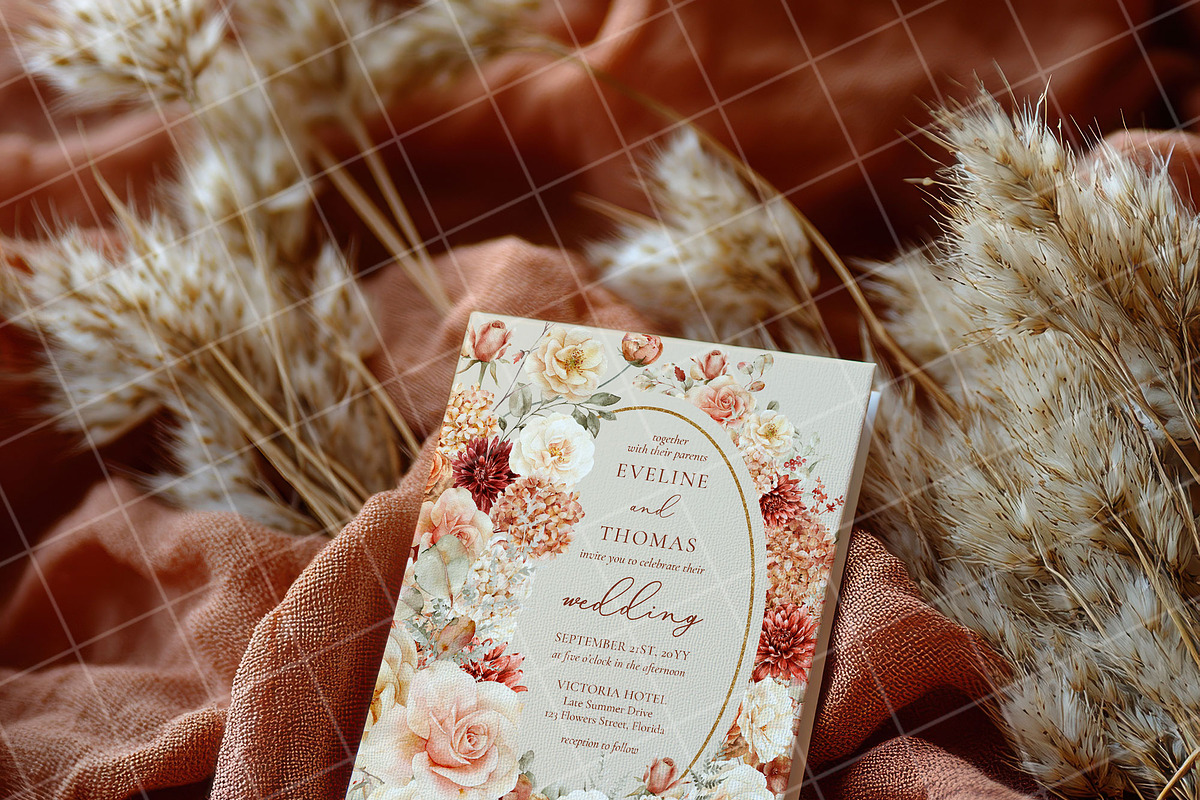 Boho 5x7 Invitation card mockup PSD, an Advertising Mockup by Blush Roses Print (Photo 2 of 7)
