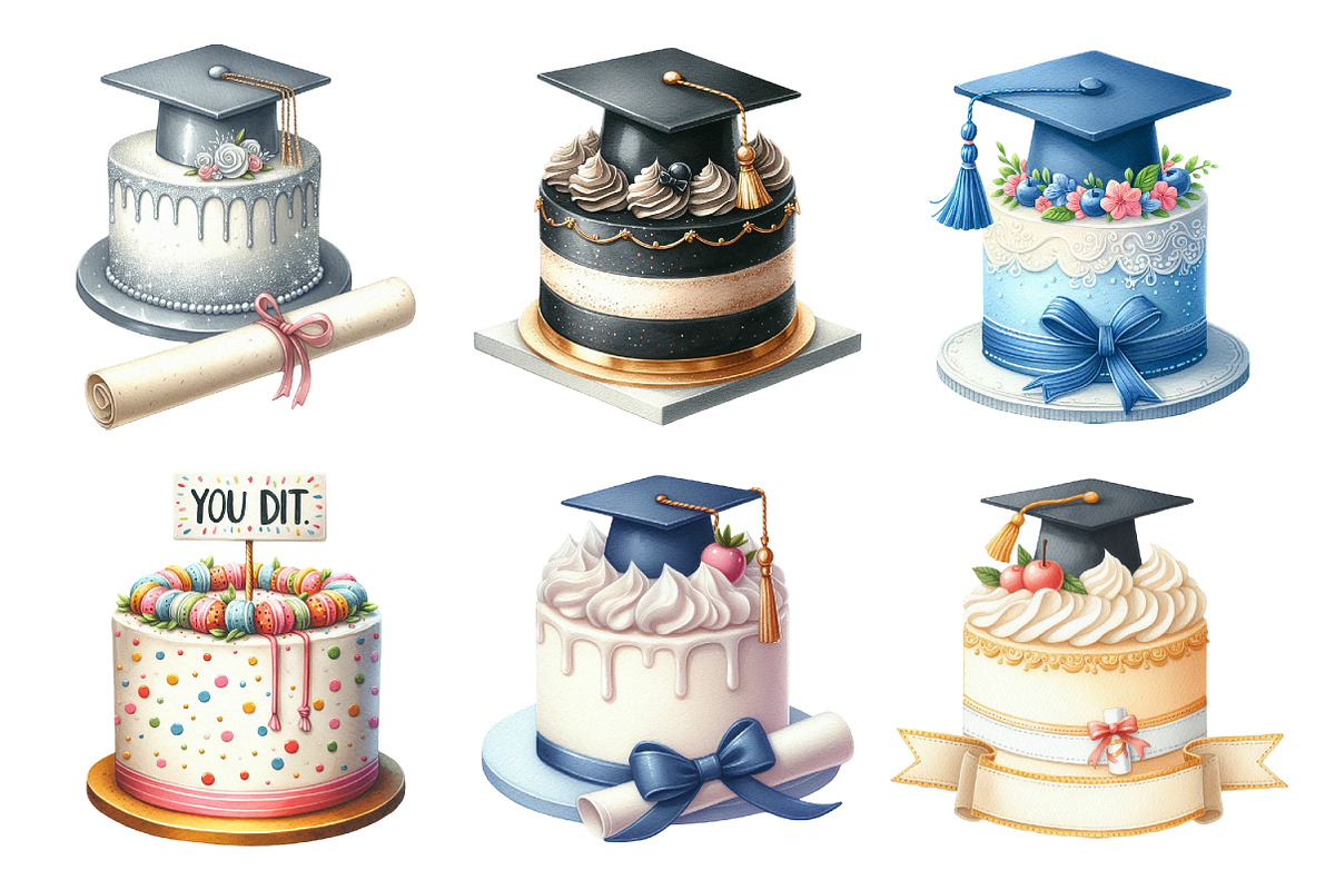 Graduation Cake Clipart Bundle, an Illustration by Daily.Designs (Photo 2 of 5)