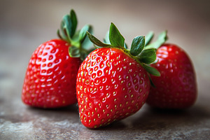 Three strawberries on a stone, a Food & Drink Photo by MistyDay