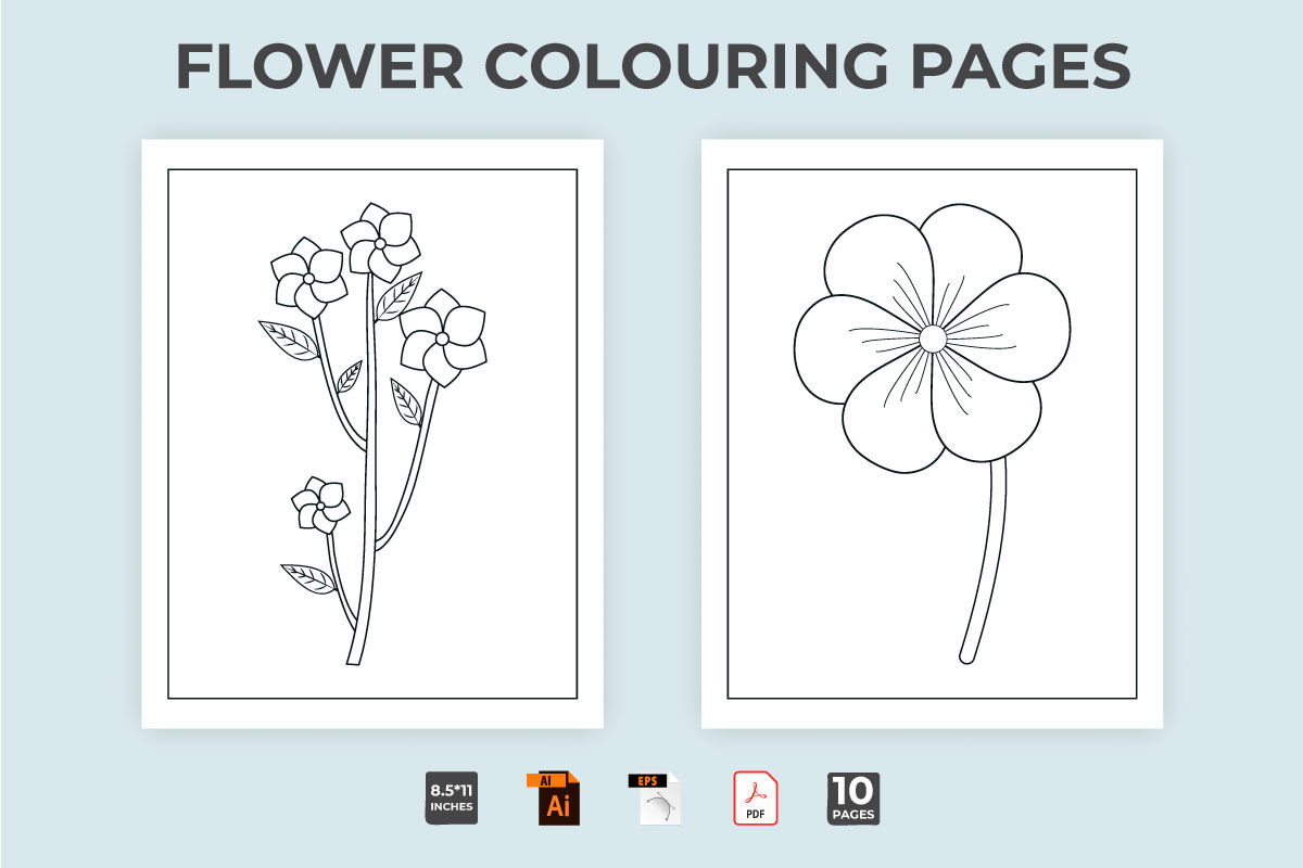 Flower coloring page vector for kids, a Stationery Template by Iftikhar Alam (Photo 5 of 6)
