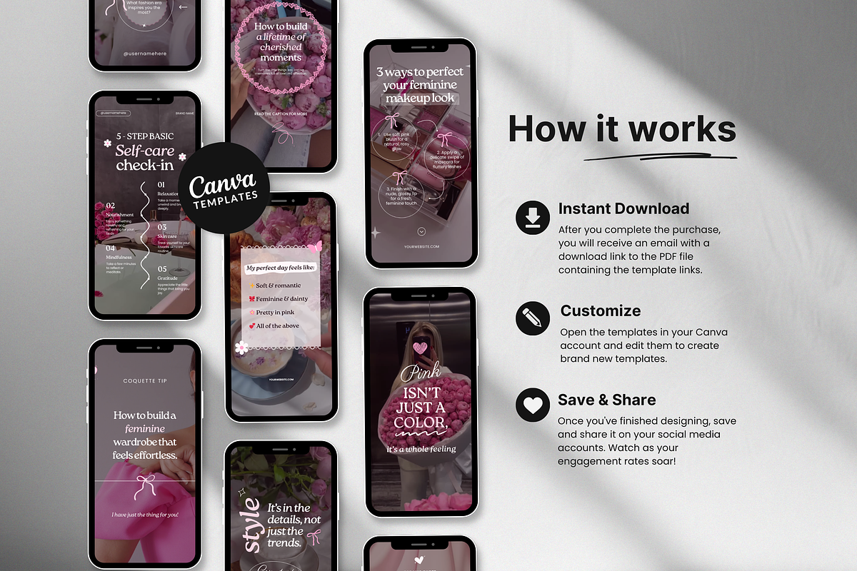 100 Girly Pink Instagram Reels, a Social Media Template by DigiPax (Photo 7 of 10)