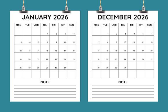 8.5X11 Inch Minimalist 2026 Calendar