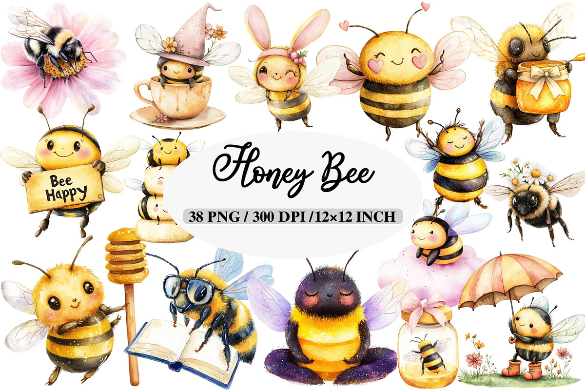 Kawaii Honey Bee Clipart Bundle, an Illustration by Daily.Designs (Photo 1 of 5)