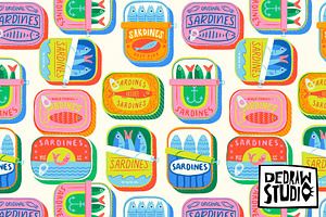 Colorful Canned Fish Pattern, a Pattern Graphic by Dedraw Studio