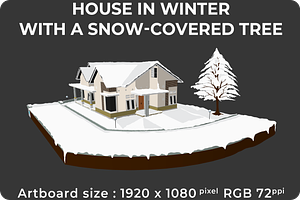 House in winter with covered tree., a Seasonal Illustration by regalDRAW