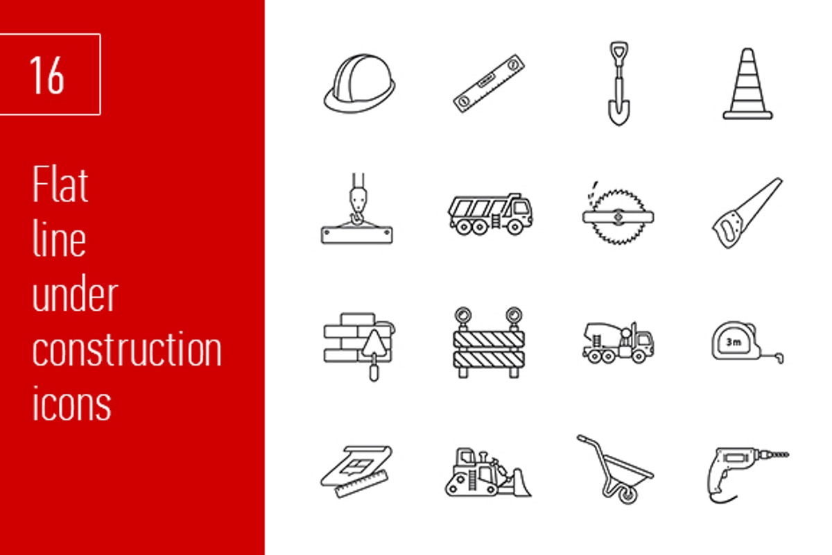 sixteen under construction icons, an Outline Icon by Anton