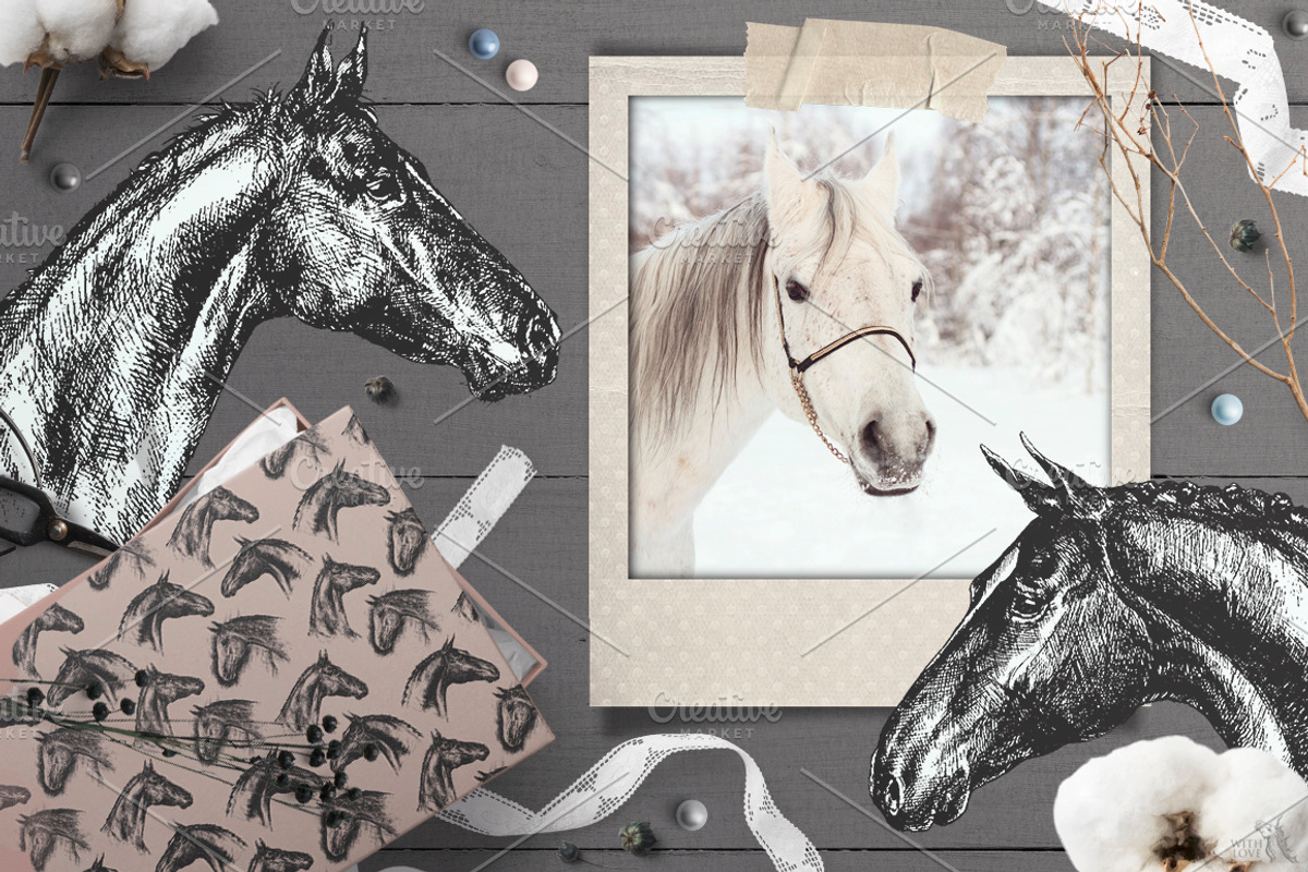 Ink Horses Graphic Collection, an Animal Illustration by Fluffy Unicorn (Photo 7 of 10)
