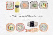 Watercolor Sushi Rolls Clipart, a Food Illustration by Art and Funny (Thumbnail 3 of 7)
