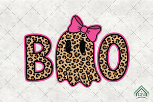 Leopard Ghost Boo Coquette Bow PNG, an Illustration by Craft Nest