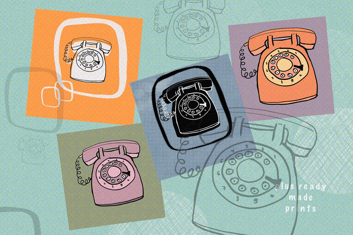 Retro illustration stamps bundle, a Brush Add-On by Sofs designs (Photo 7 of 7)